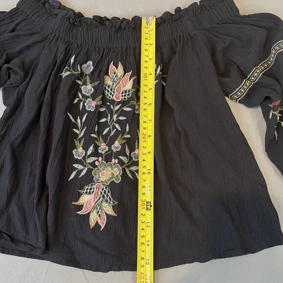 American Eagle Outfitters Floral Off-The-Shoulder Top Sz S Crop 3/4 Sleeve Boho - Picture 7 of 8